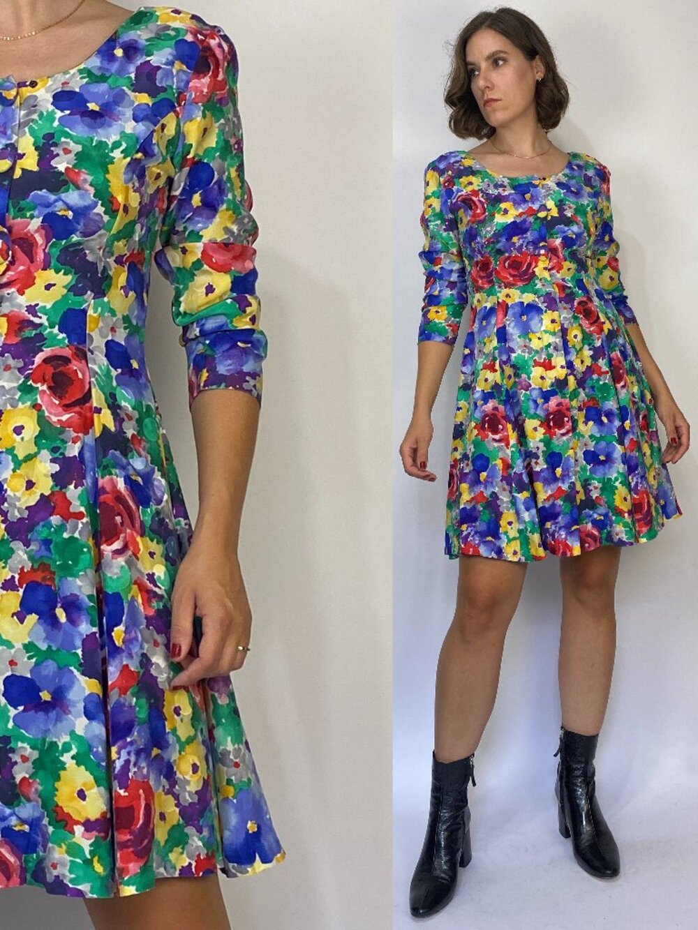 Vintage 1990s WATERCOLOUR SILK Dress -- Small to Medium